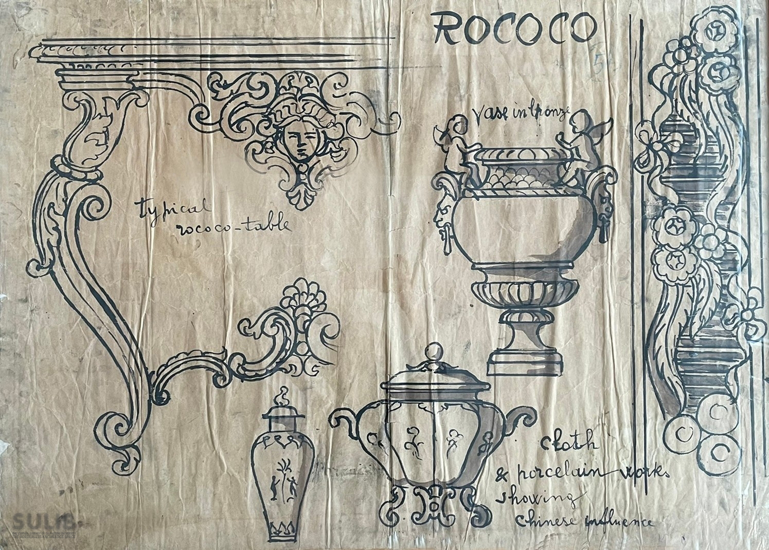 ภาพลายเส้นแสดงรูปแบบศิลปะแบบโรโกโก (Rococo Art)